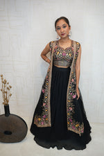 Black Designer Embroidered Net Crop Top