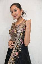 Black Designer Embroidered Net Crop Top