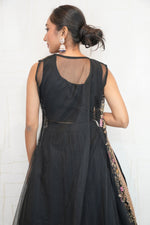 Black Designer Embroidered Net Crop Top