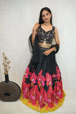 Black Designer Embroidered Satin Silky Crop Top