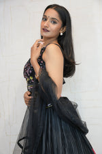 Black Designer Embroidered Satin Silky Crop Top