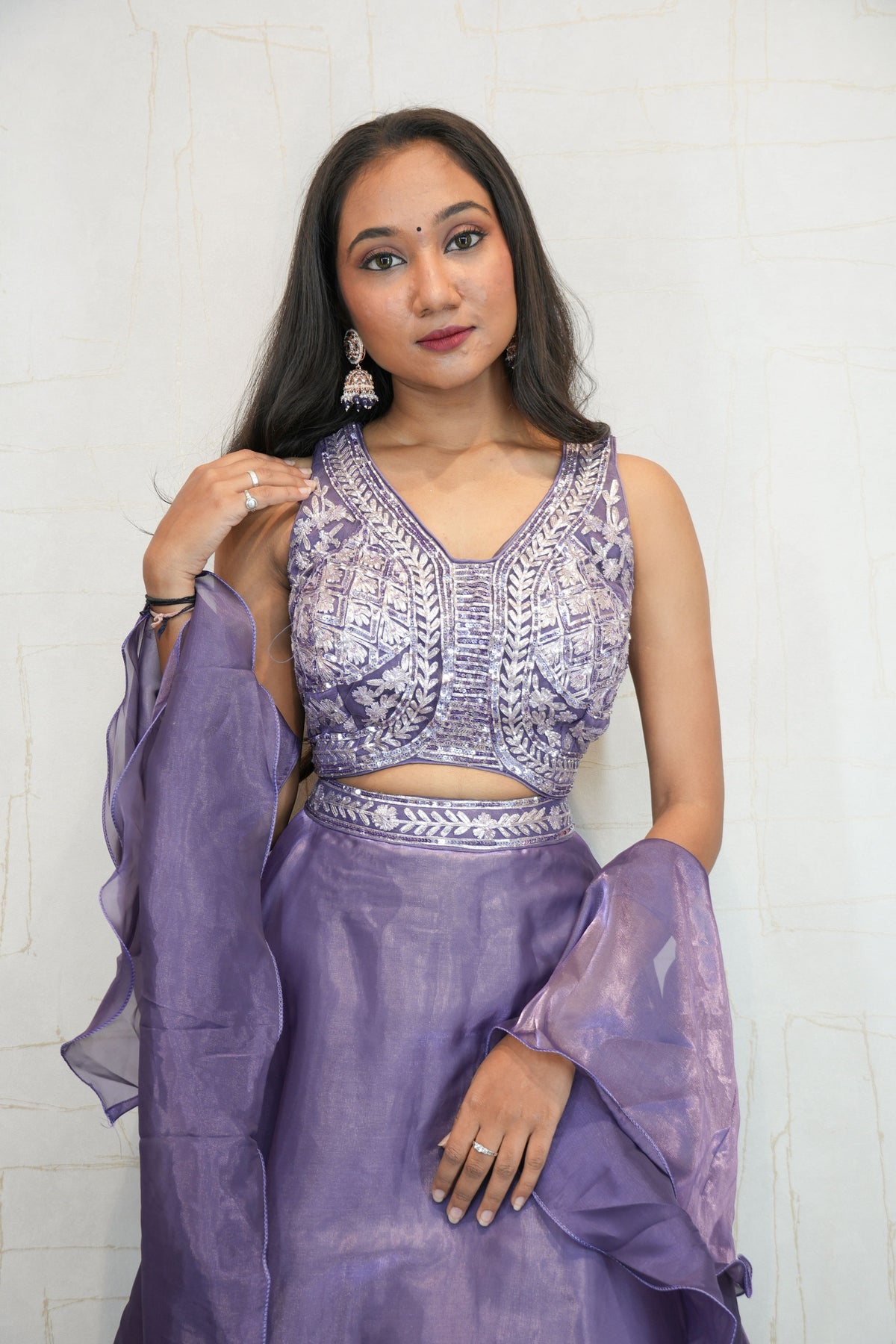 Rich Lavender Designer Embroidered Crop Top