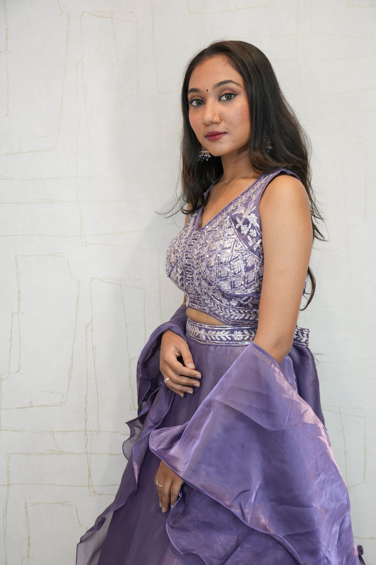 Rich Lavender Designer Embroidered Crop Top