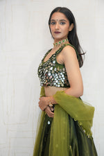 Olive Green Designer Embroidered Crop Top