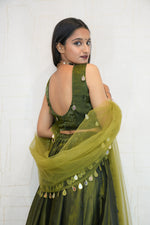 Olive Green Designer Embroidered Crop Top