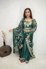 Deep Green Designer Embroidered Crop Top