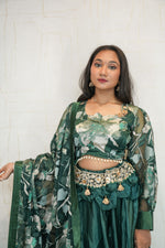 Deep Green Designer Embroidered Crop Top