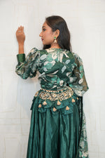 Deep Green Designer Embroidered Crop Top