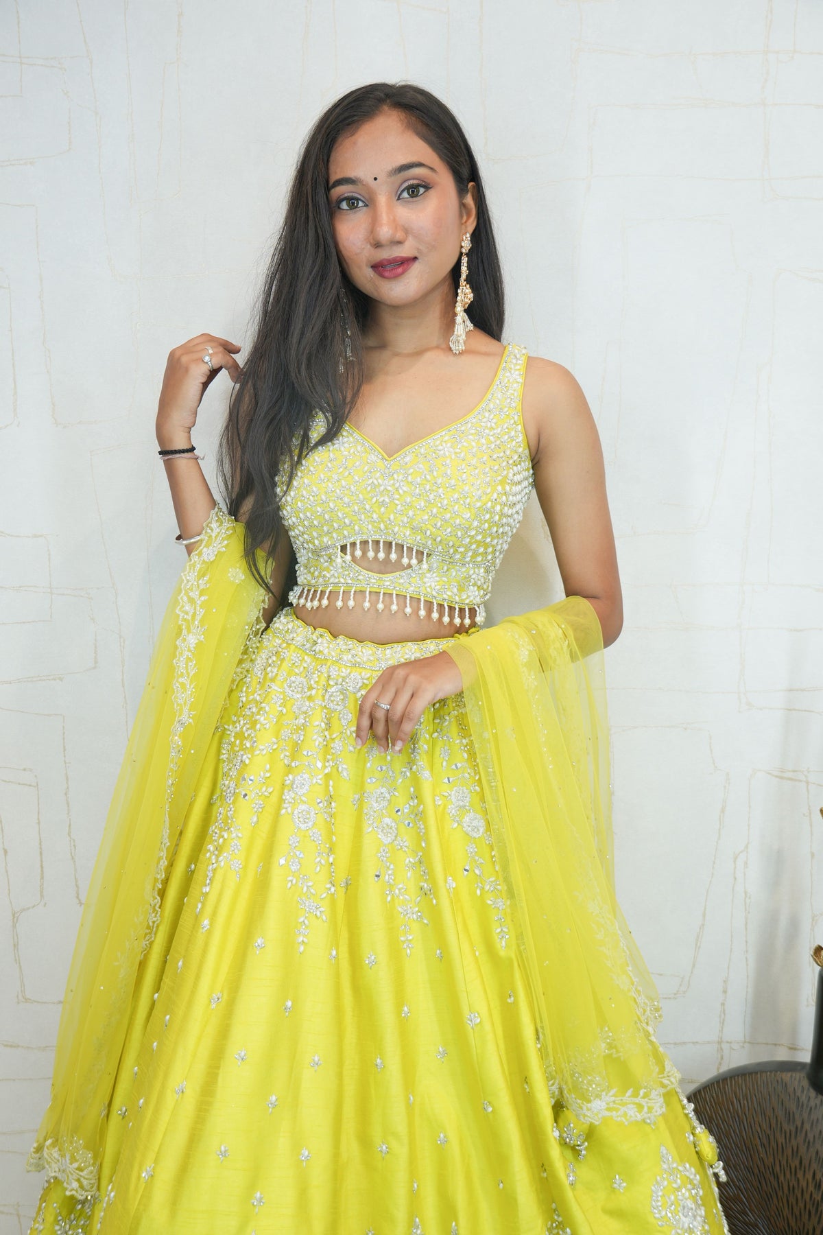 Embroidered Lehenga Set (Neon Yellow)