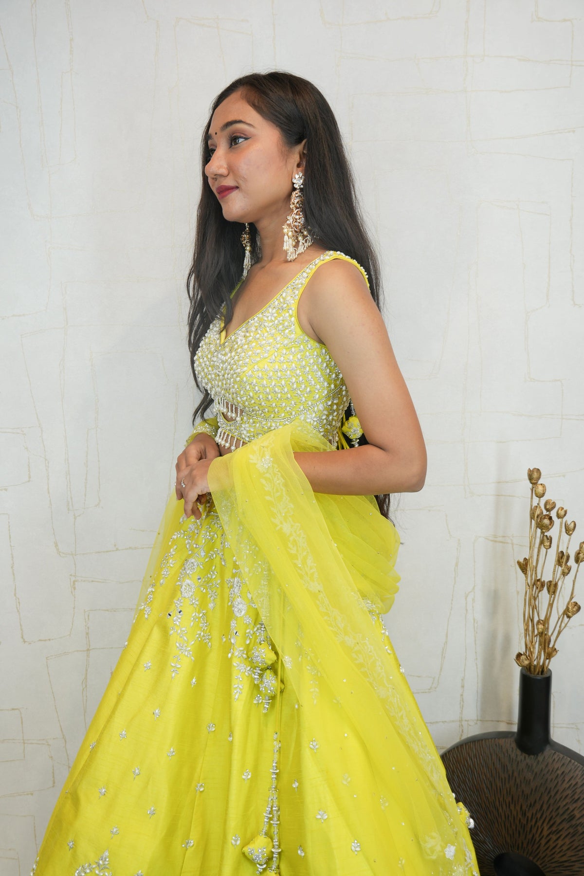 Embroidered Lehenga Set (Neon Yellow)