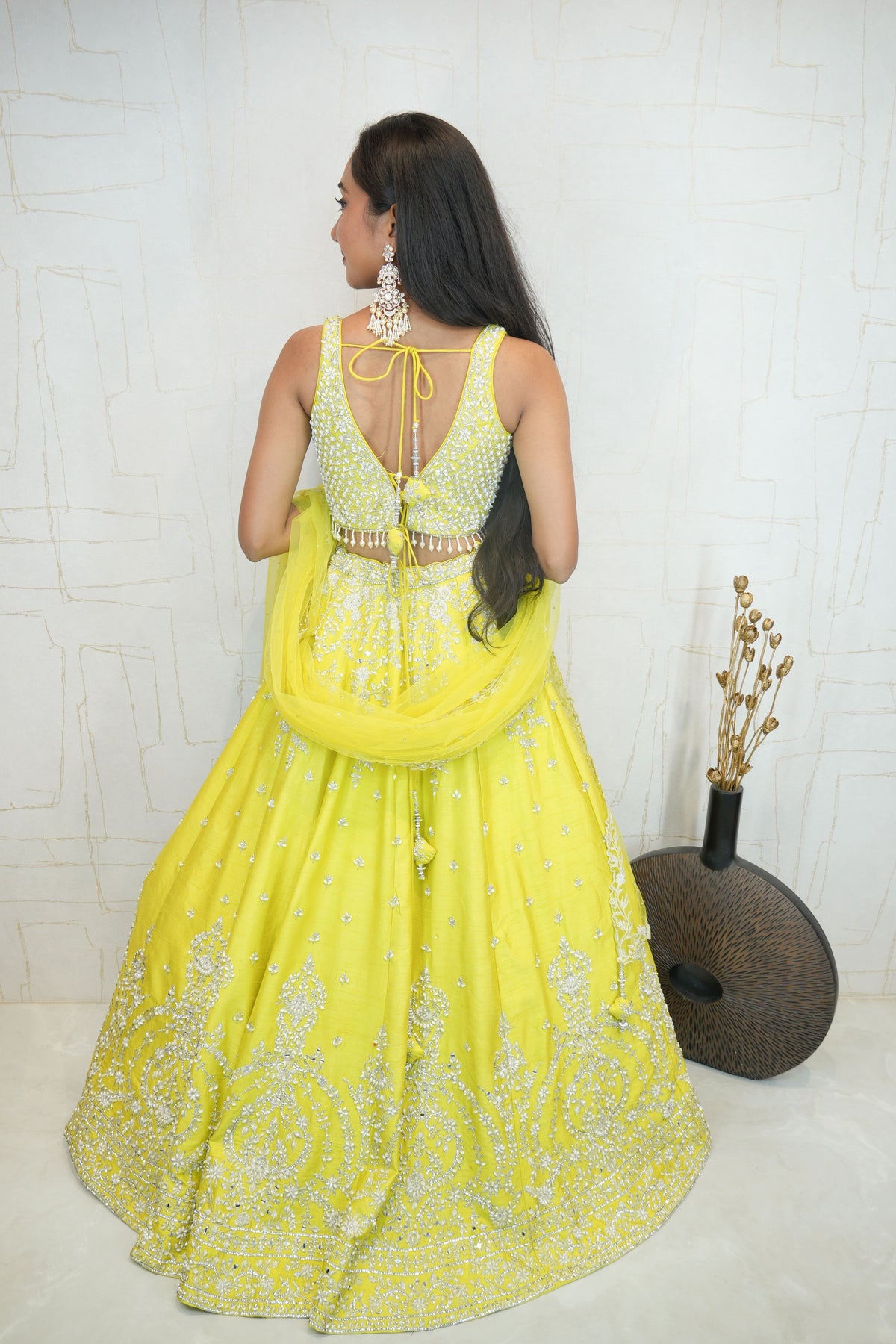 Embroidered Lehenga Set (Neon Yellow)