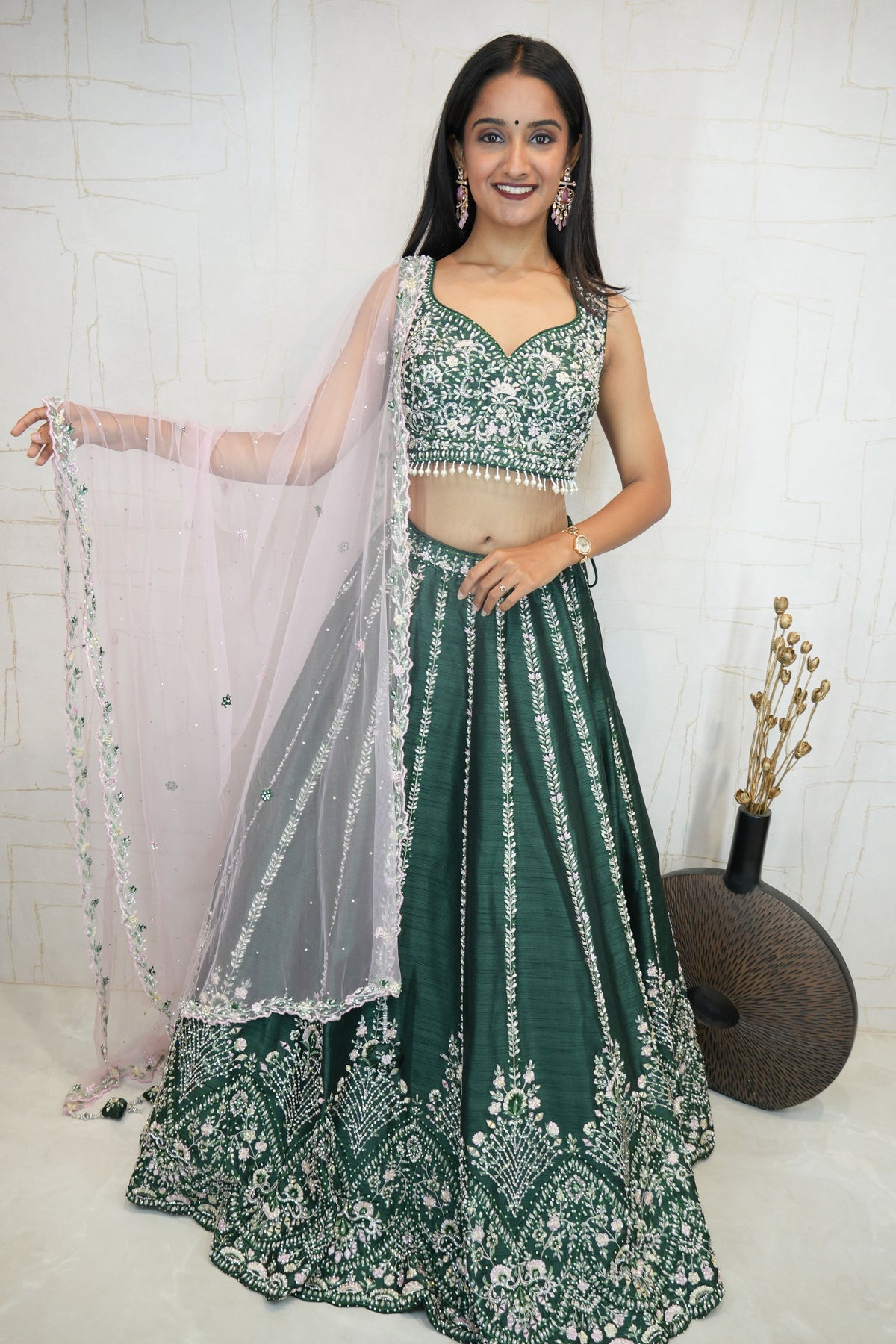 Embroidered Lehenga Set (Emerald Green)