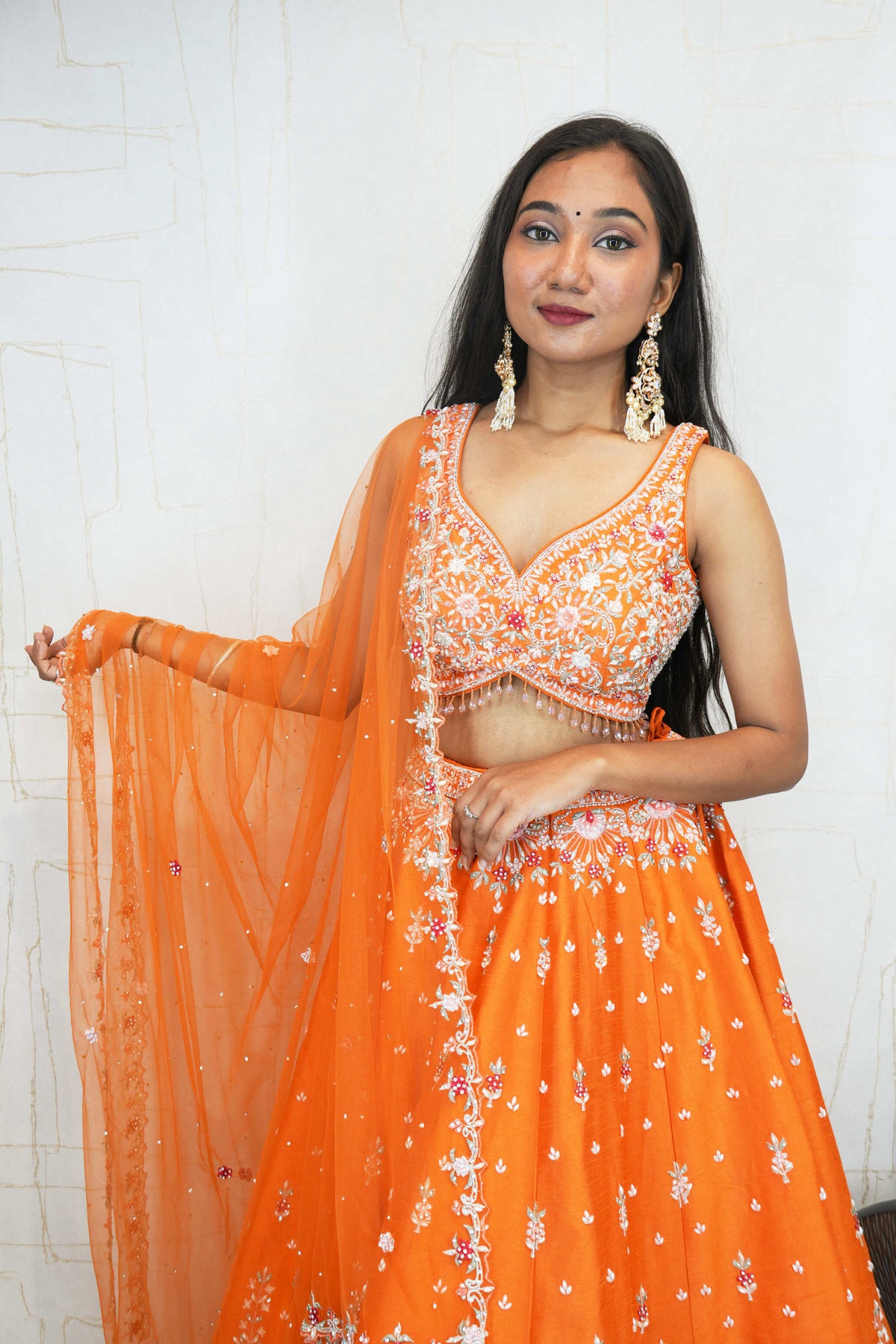 Embroidered Lehenga Set (Bright Orange)