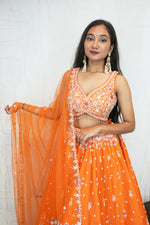 Embroidered Lehenga Set (Bright Orange)