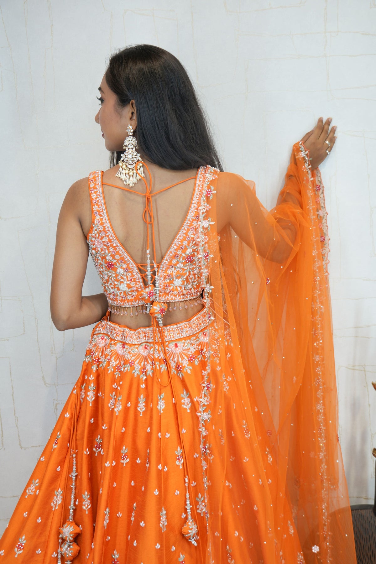 Embroidered Lehenga Set (Bright Orange)