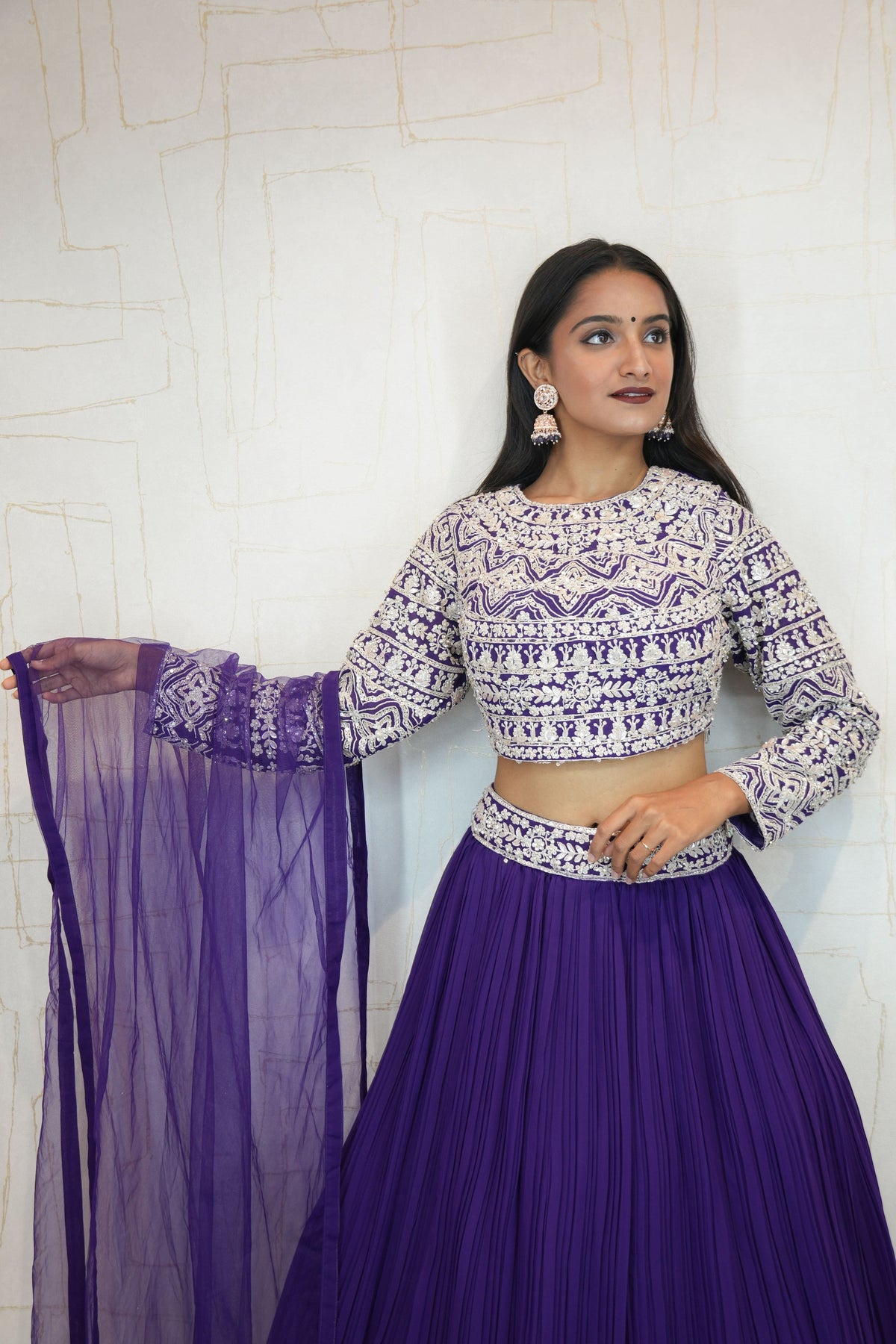Embroidered Crop Top with Pleated Lehenga