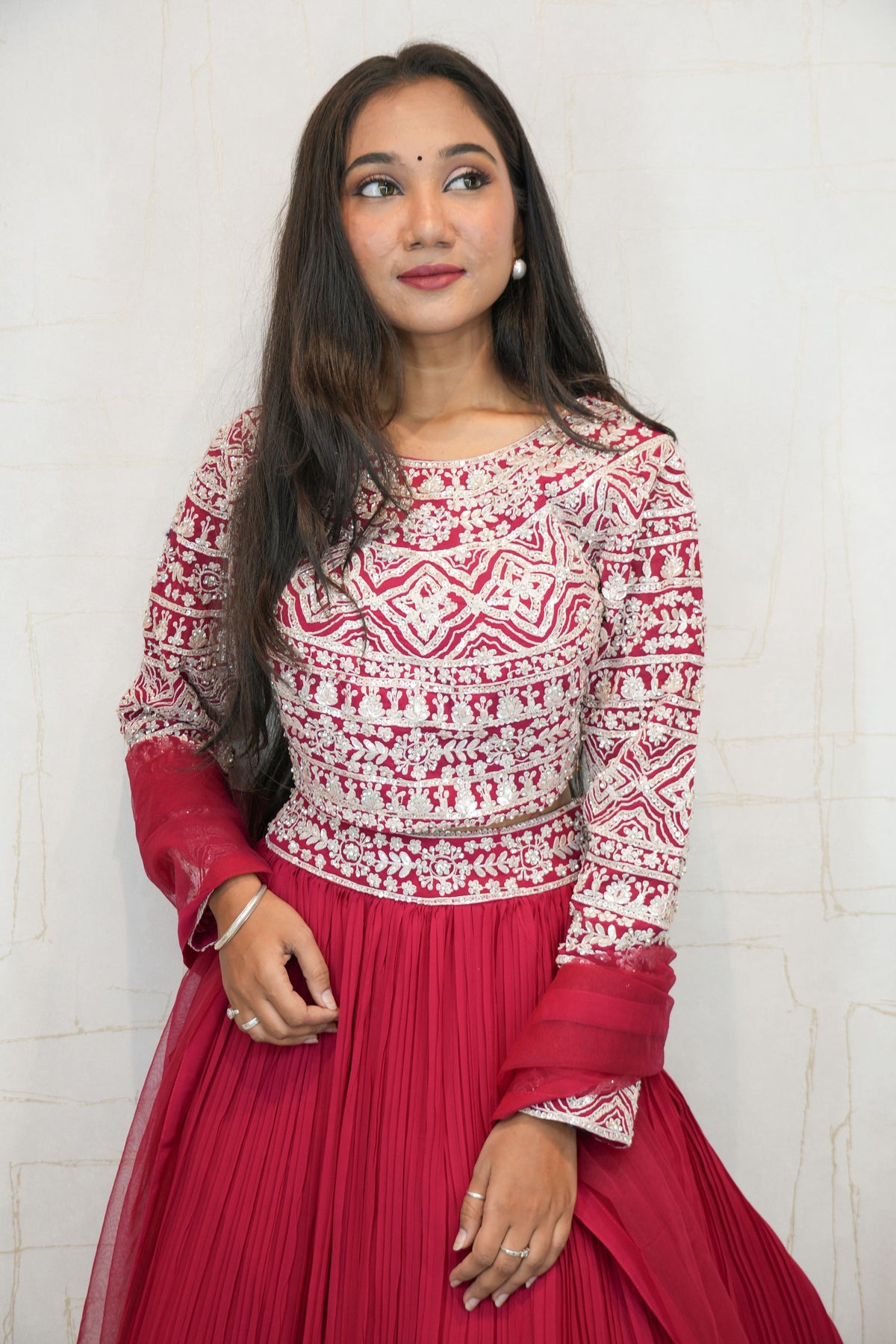 Embroidered Crop Top with Pleated Lehenga
