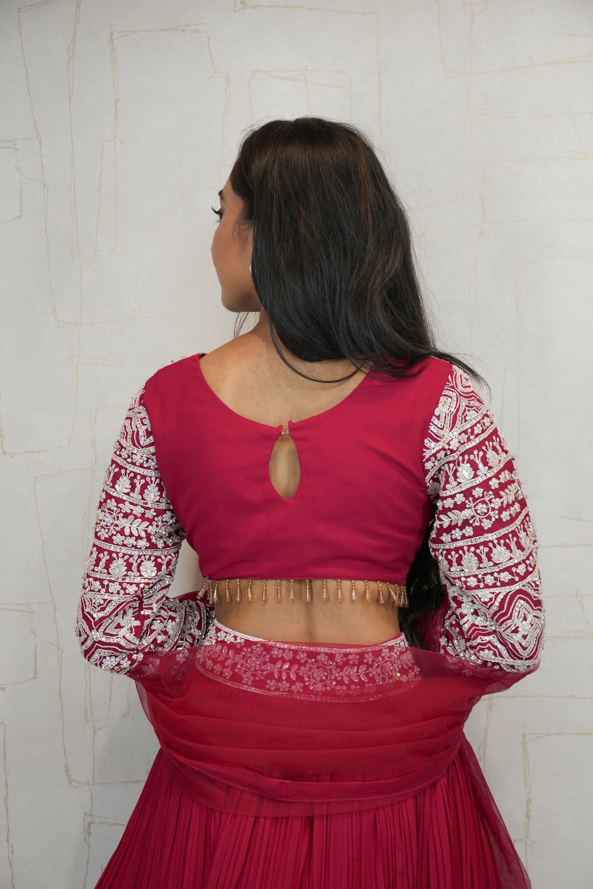 Embroidered Crop Top with Pleated Lehenga