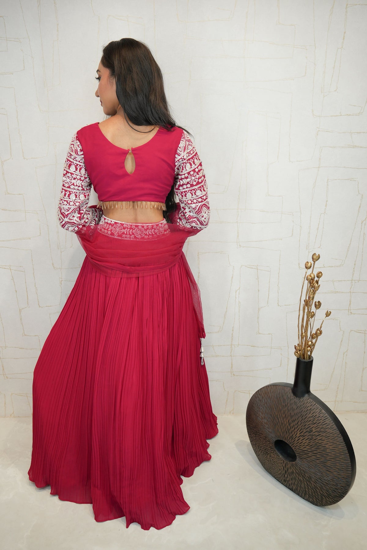 Embroidered Crop Top with Pleated Lehenga