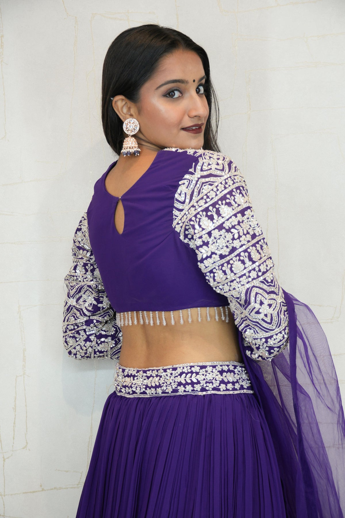Embroidered Crop Top with Pleated Lehenga