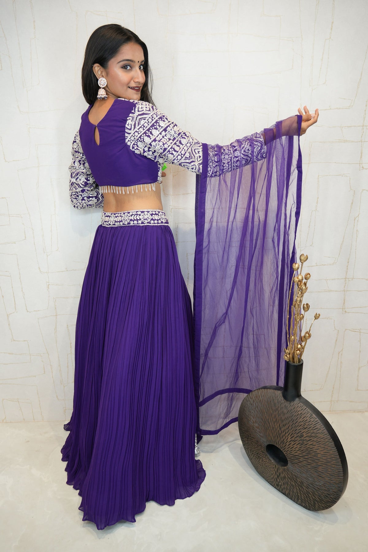 Embroidered Crop Top with Pleated Lehenga