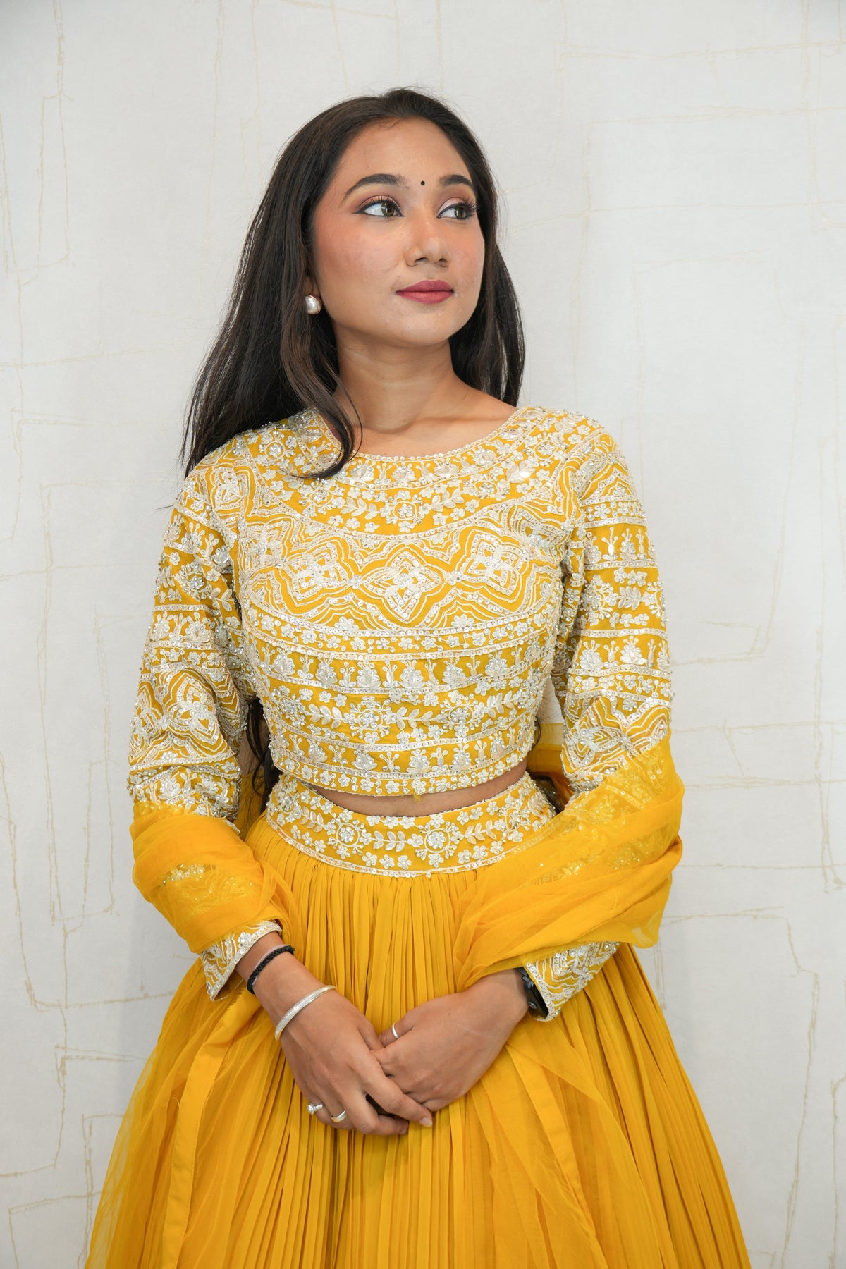 Embroidered Crop Top with Pleated Lehenga