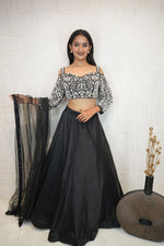 Embroidered Cold-Shoulder Crop Top with Flared Lehenga Set