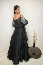 Embroidered Cold-Shoulder Crop Top with Flared Lehenga Set