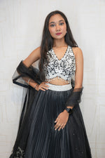 Embroidered Black & White Lehenga Set