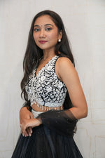 Embroidered Black & White Lehenga Set