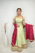 Light Green Embroidered Lehenga with Maroon Dupatta