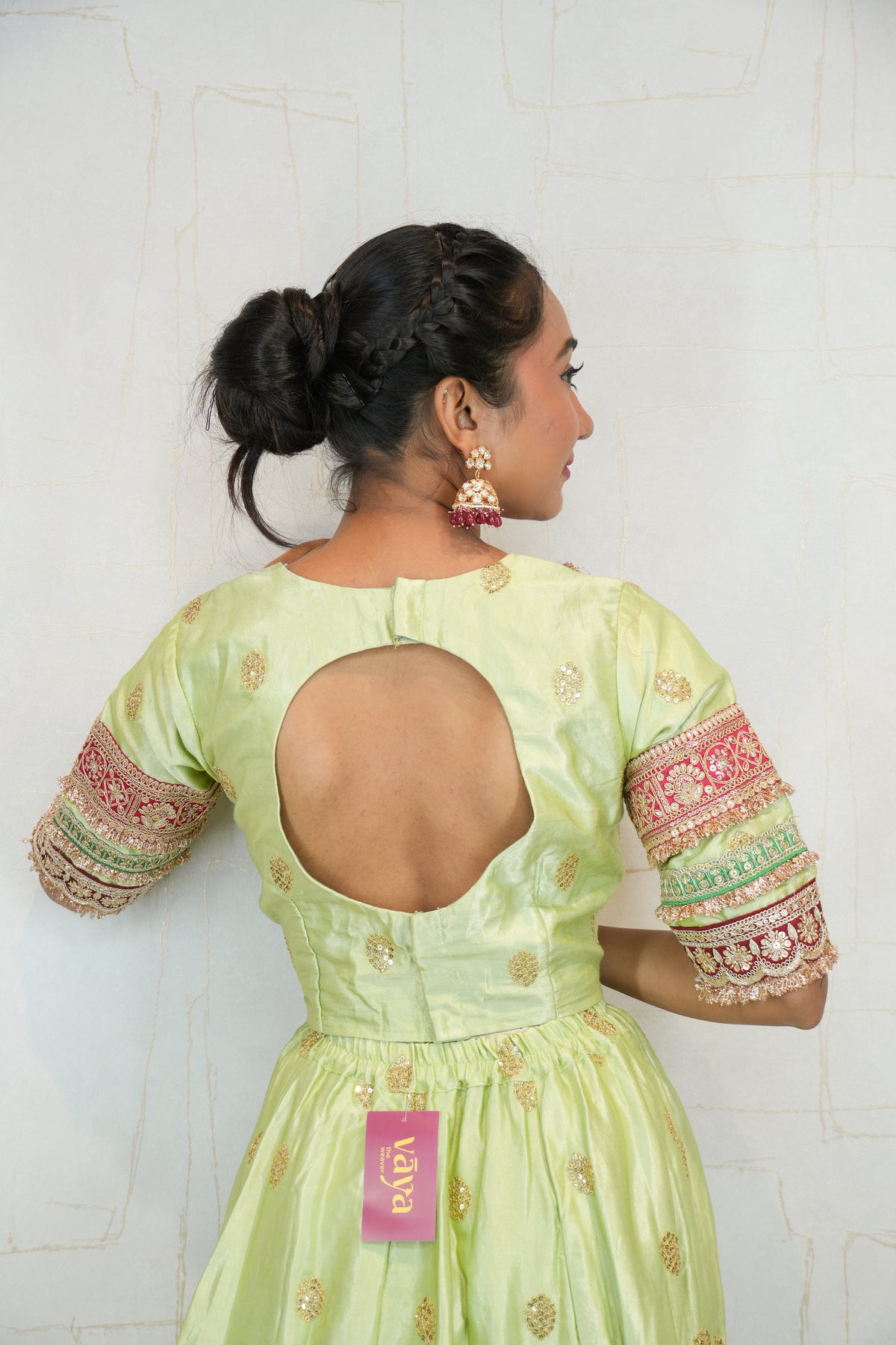 Light Green Embroidered Lehenga with Maroon Dupatta