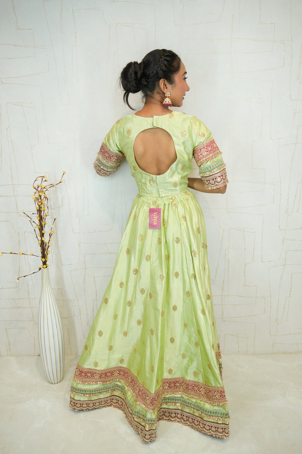 Light Green Embroidered Lehenga with Maroon Dupatta
