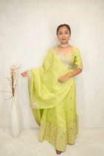 Lime Green Mirror Work Lehenga Choli