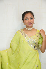 Lime Green Mirror Work Lehenga Choli