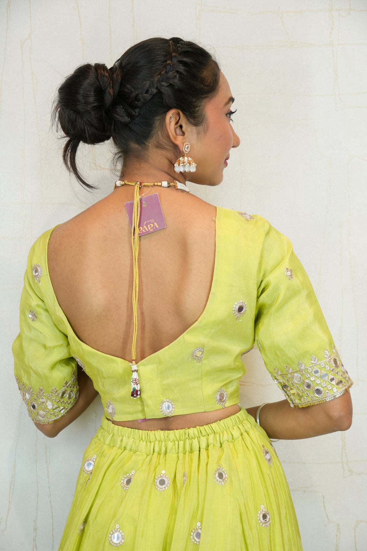 Lime Green Mirror Work Lehenga Choli