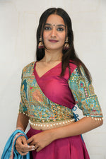 Embroidered Pink Lehenga with Blue Dupatta