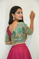 Embroidered Pink Lehenga with Blue Dupatta