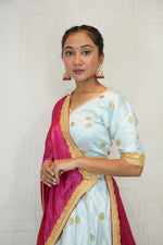 Sky Blue Embroidered Lehenga with Pink Dupatta