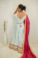 Sky Blue Embroidered Lehenga with Pink Dupatta