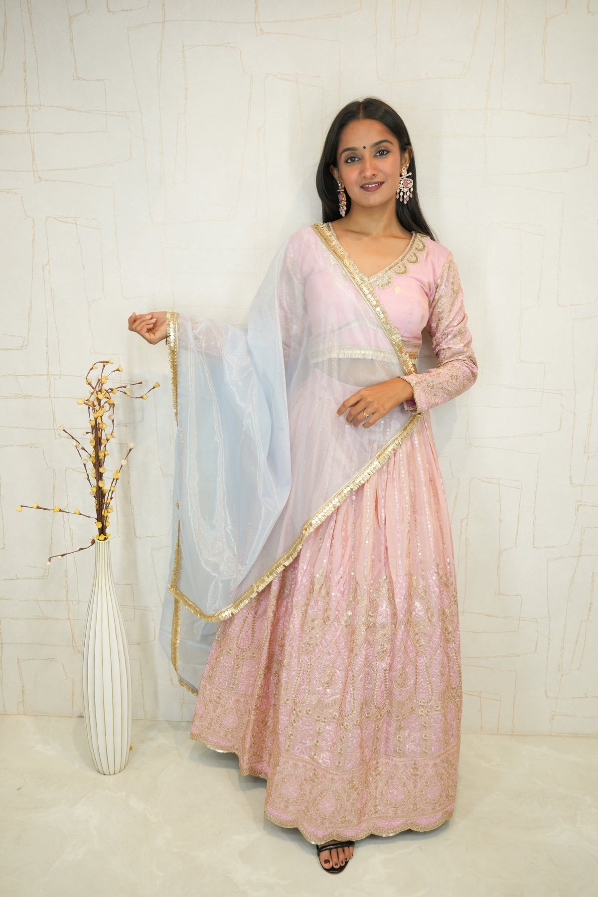 Pink Embroidered Lehenga Choli with Dupatta