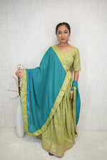 Green Embroidered Lehenga Choli with Blue Dupatta