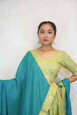 Green Embroidered Lehenga Choli with Blue Dupatta