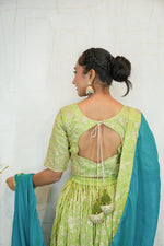 Green Embroidered Lehenga Choli with Blue Dupatta