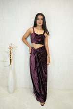 Wine Velvet Co-ord Set with Embroidered Long Jacket