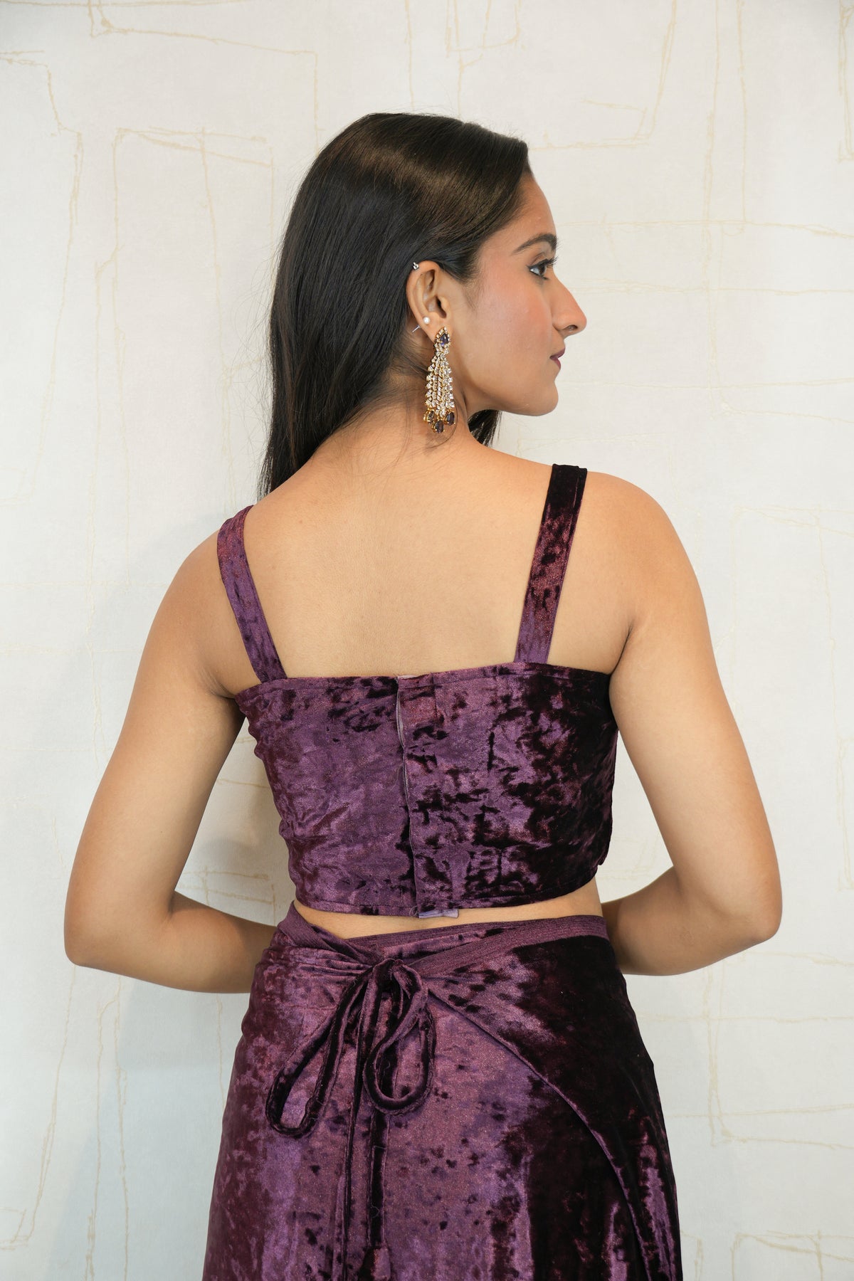 Wine Velvet Co-ord Set with Embroidered Long Jacket