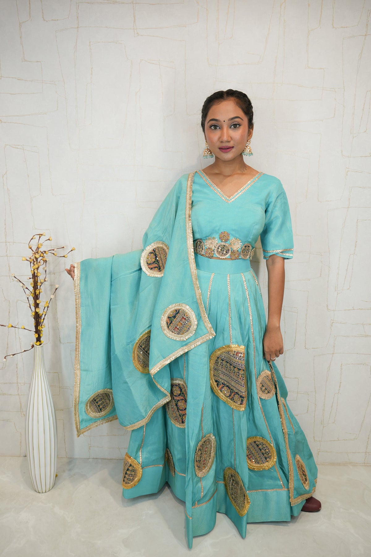 Aqua Blue Embroidered Lehenga Set