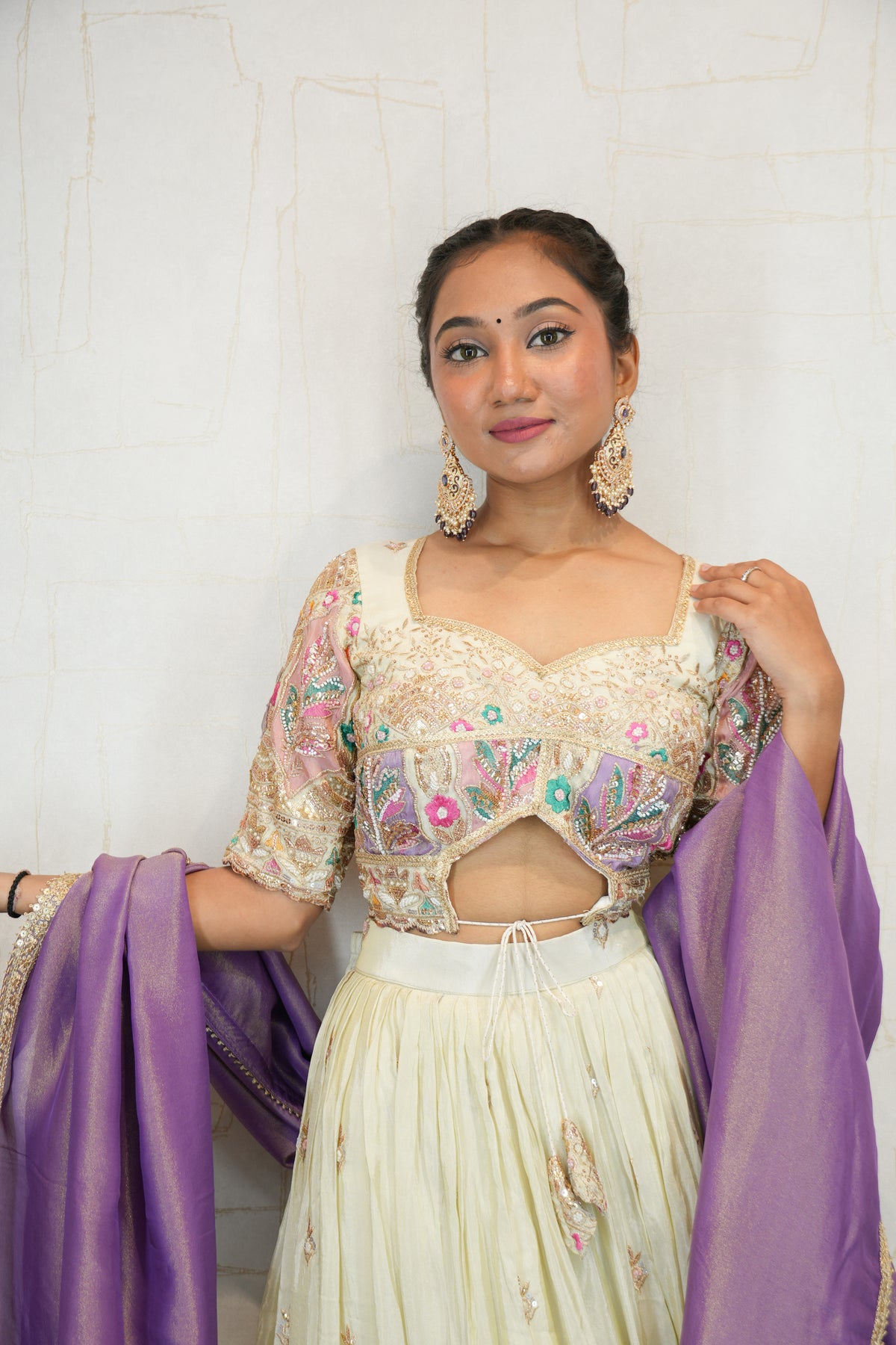 Ivory & Lavender Embroidered Lehenga Set