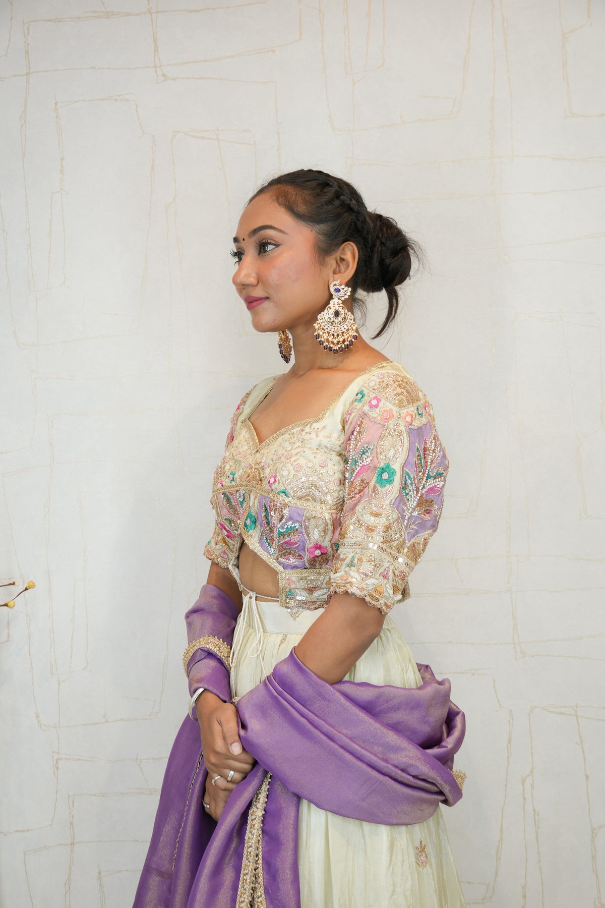 Ivory & Lavender Embroidered Lehenga Set