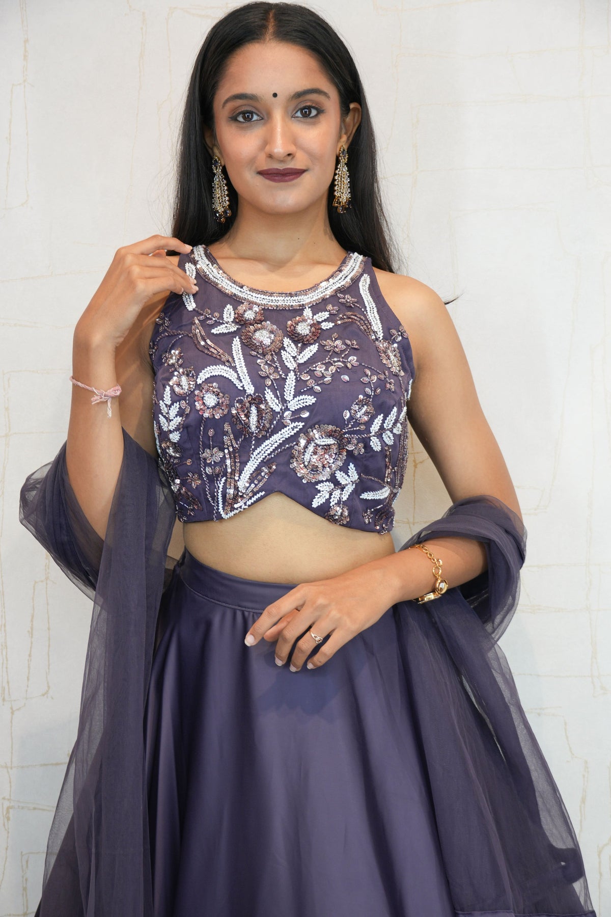 Deep Purple Designer Embroidered Crop Top